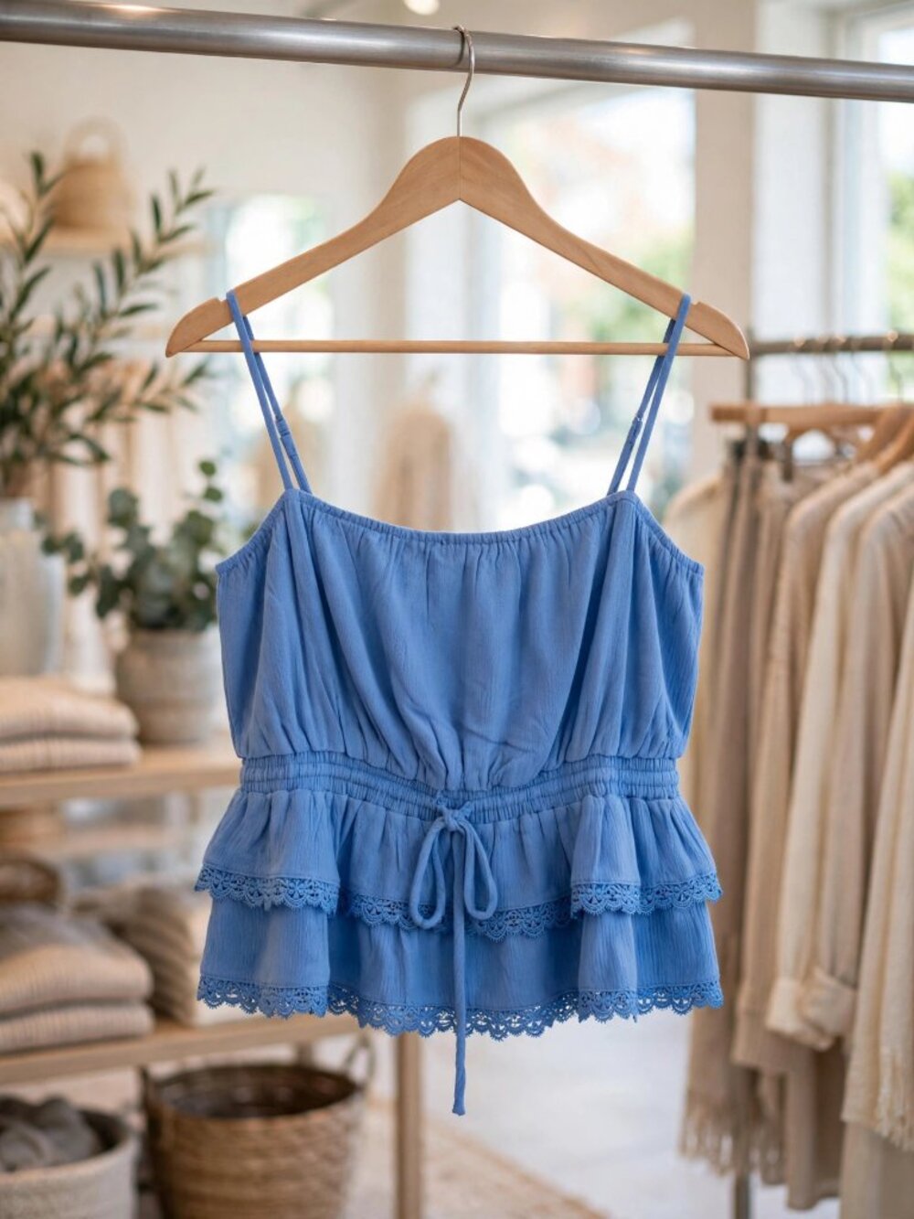 HYFVE Lace Trim Two-Piece Set Periwinkle Cami Top & Shorts NWT M